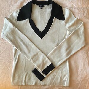 Express Cream and Black V-Neck Sweater